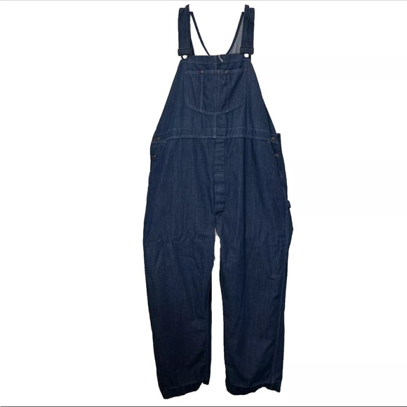 Blue Denim BIB OVERALLS Montgomery Ward VINTAGE 70 S USA Made Men's Size 50 X 30 - Picture 1 of 16